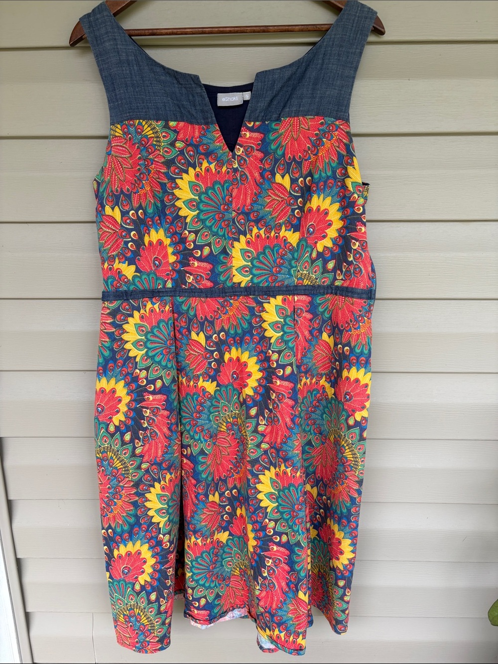 eshakti Chambray Floral Fit and Flare Midi Dress XL